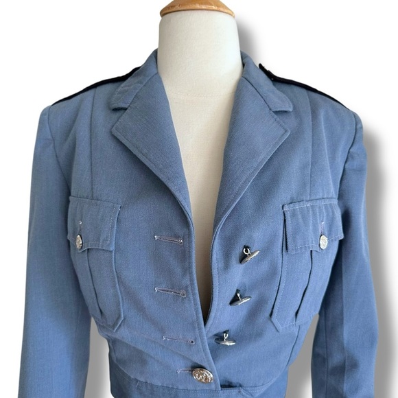 Vintage Somes Uniforms Cropped Military Jacket Blue Wool Blend Epaulet 70s/80s - Picture 3 of 15